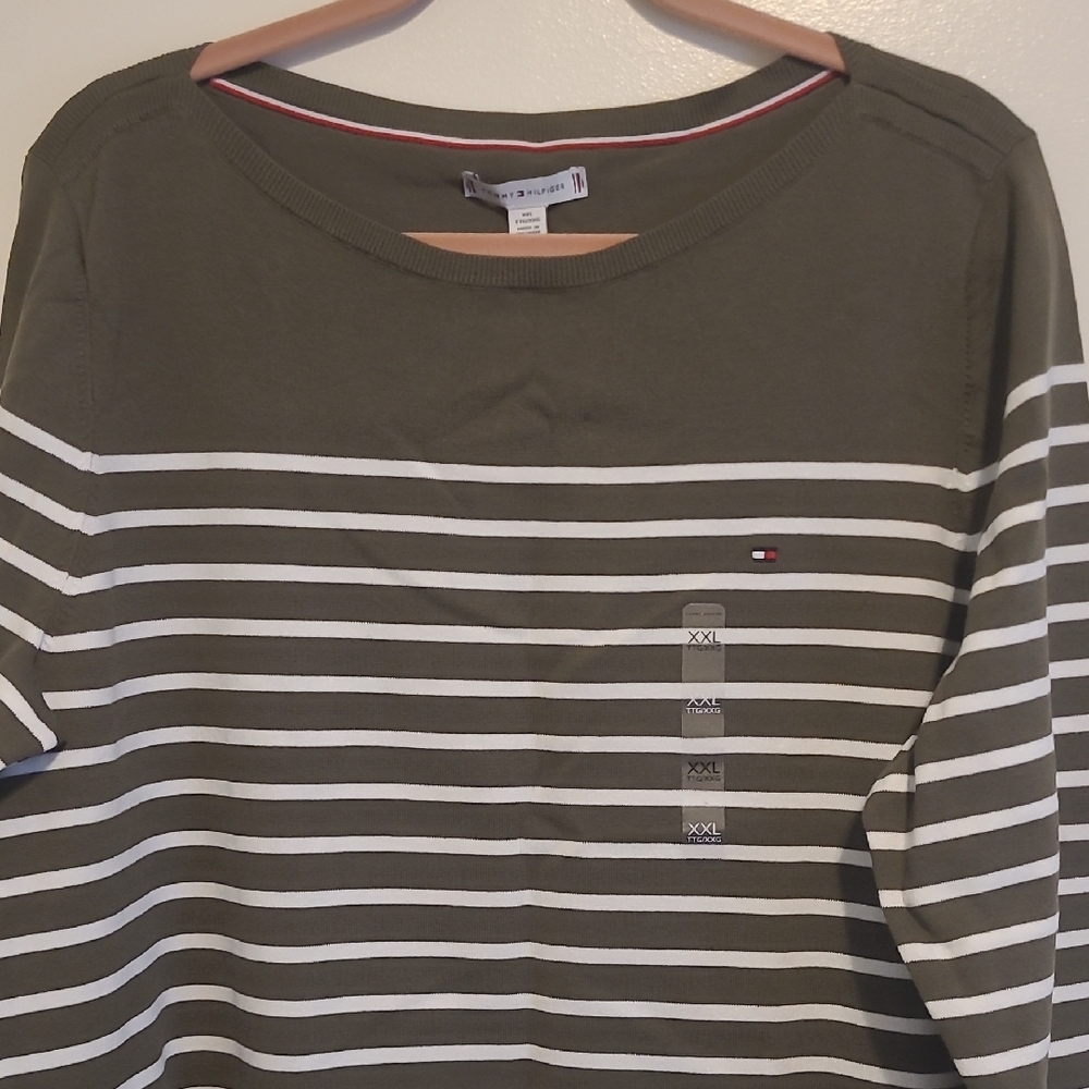 Tommy Hilfiger Olive and White Striped Sweatshirt - Picture 6 of 7